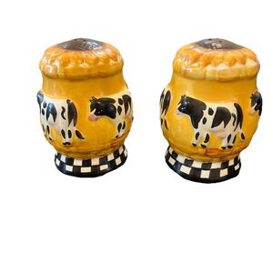 country kitchen farmhouse sunflower cow salt pepper shakers collectibles Vintage